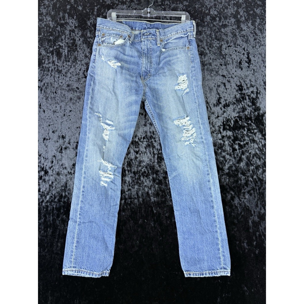 Levis 522 Jeans Mens 33x30 Blue Medium Wash Straight Leg Distressed Denim